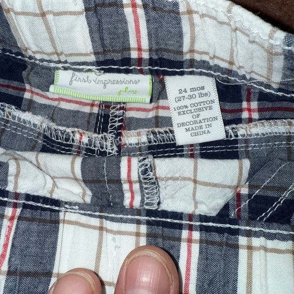 First Impressions Navy and Red Plaid Shorts - Picture 2 of 3